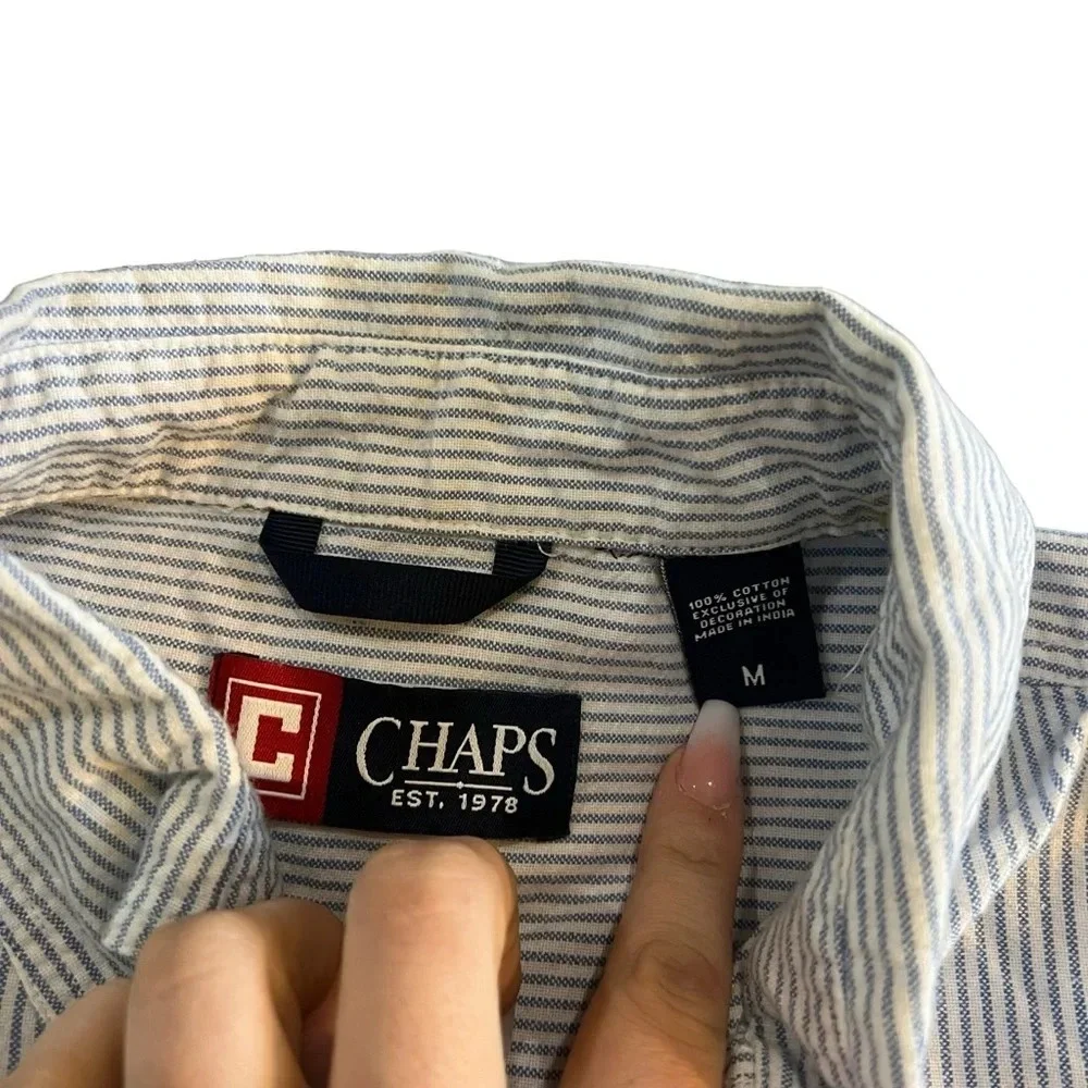 Chaps Men Blue & White Striped Button Down Size‎ Medium
